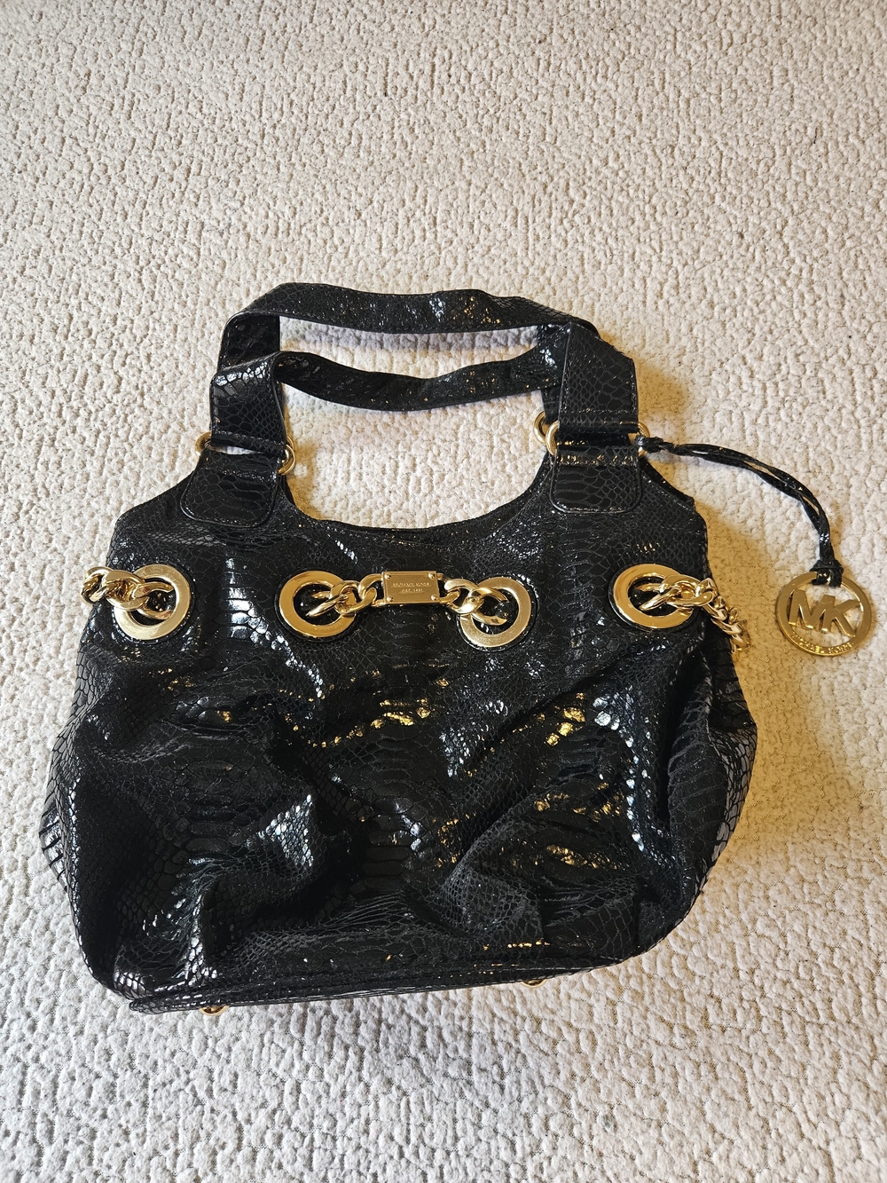 Michael Kors Black Patent Shoulder Bag with Gold Hardware